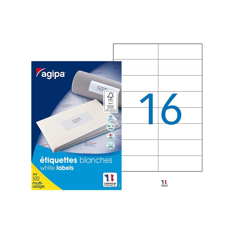 Boite 100 F. 16 Etiq.105X37mm Agipa