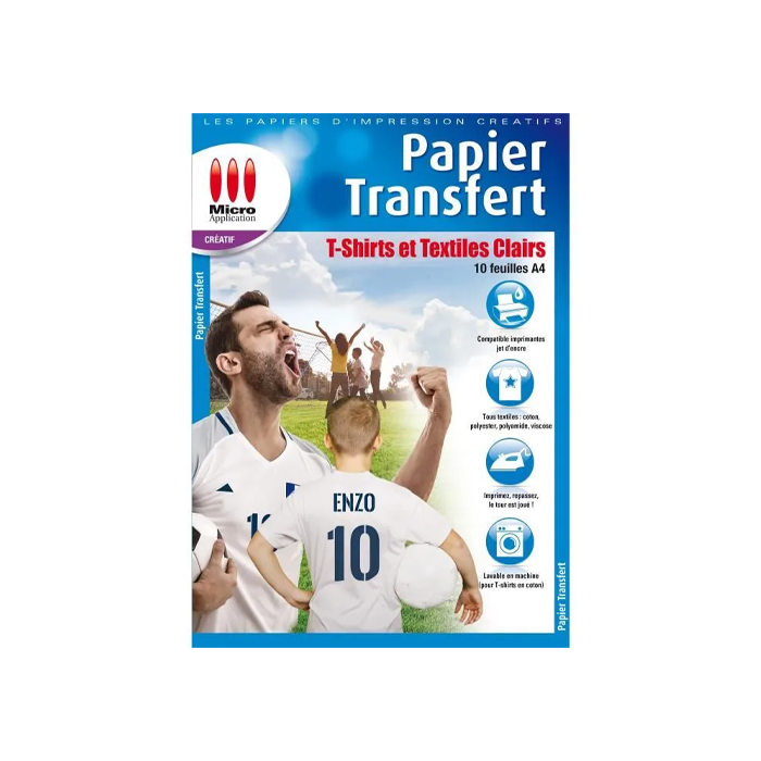 Microapplication Papier Transfert T-Shirt Textiles Clairs 10 Feuilles A4
