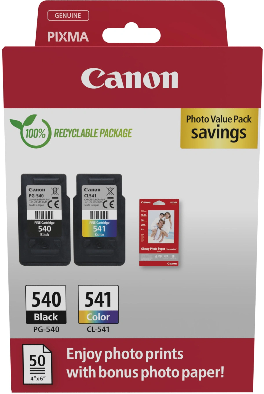 CANON Multipack 2 cartouches Jet d'encre N° 540 + 541 / 5225B013 Noir + Couleur