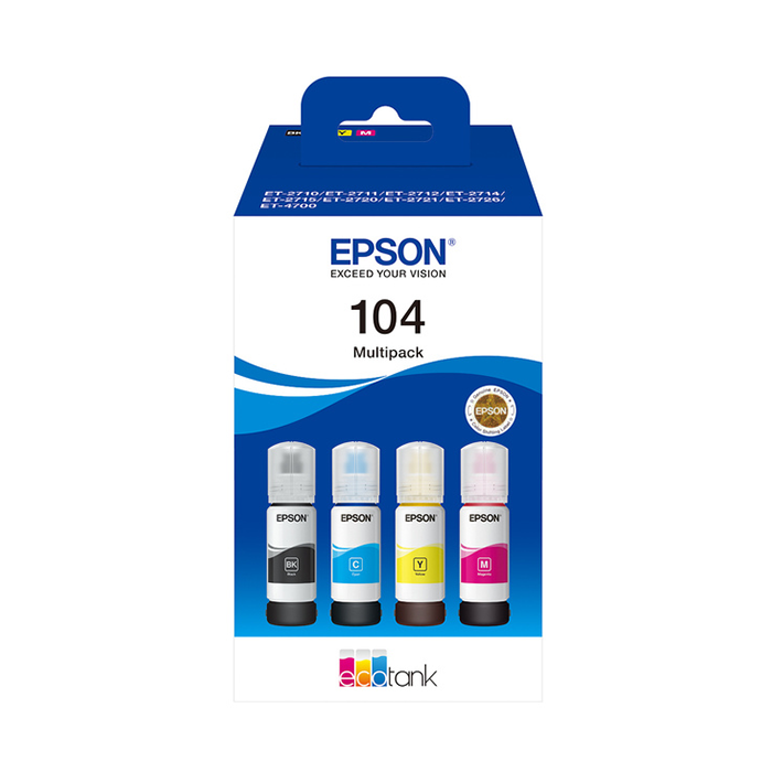 Epson 104 Lot de 4 bouteilles d'encre d'origine - C13T00P640