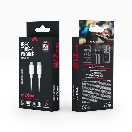 Maxlife MXUC-05 cable USB-C - USB-C 1,0 m white 20W
