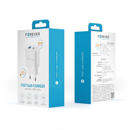 Forever TC-05 GaN PD charger 1xUSB-C 1x USB 33W white
