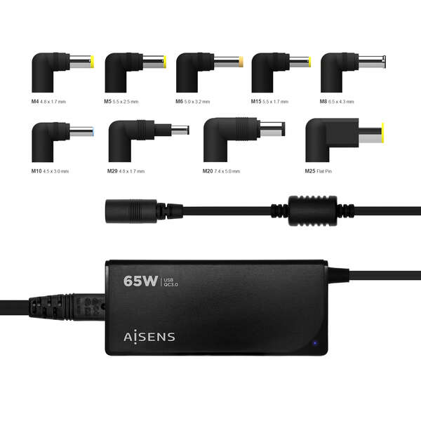 Aisens 65W Chargeur Multitension Universel Automatique pour Ordinateur Portable