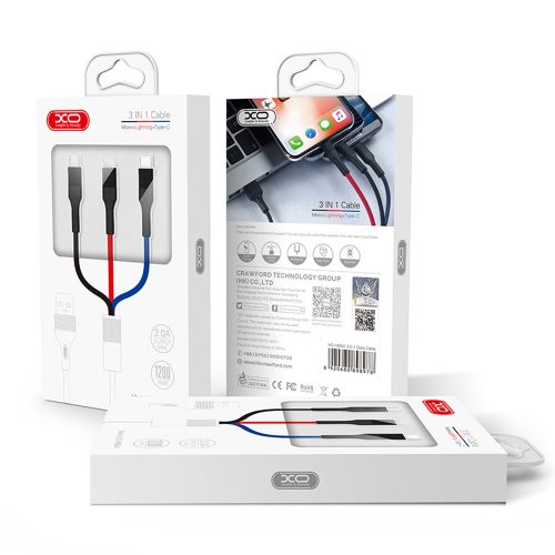 XO cable NB54 3in1 USB - Lightning + USB-C + microUSB 1,2 m 3A multicolor