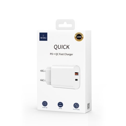WIWU wall charger Wi-U002 PD + QC 20W 1x USB 1x USB-C white
