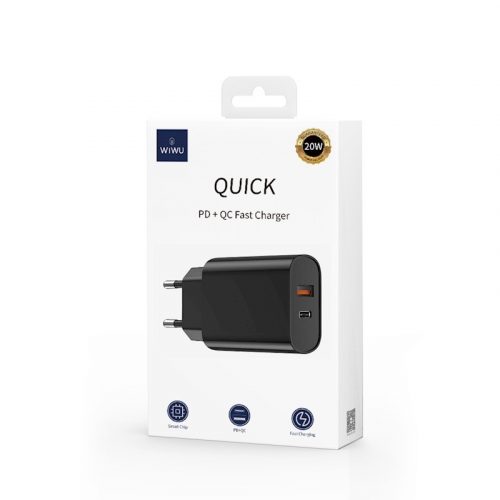 WIWU wall charger Wi-U002 PD + QC 20W 1x USB 1x USB-C Black