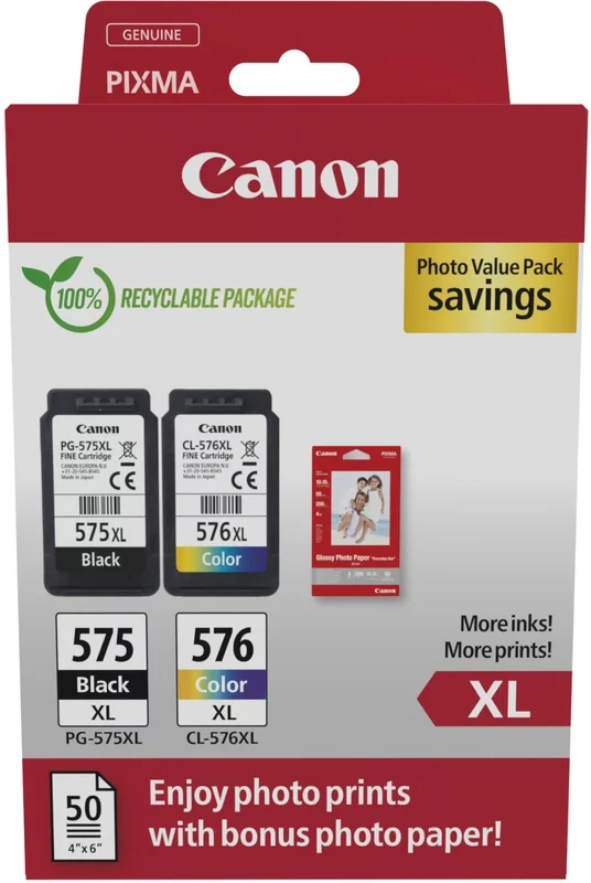Canon PG575XL/CL576XL Multipack de 2 cartouches d'encre originales + 50 feuilles