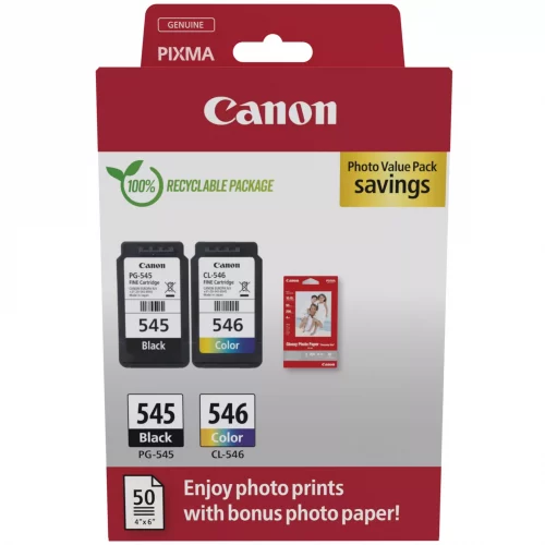 Canon PG-545/CL-546 Pack de 2 Cartouches d'Encre Originales + 50 Feuilles de Pap