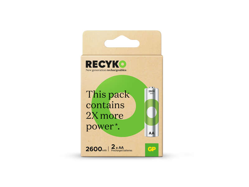 GP ReCyko Pack de 2 Piles Rechargeables 2600mAh AA 1,2V - Préchargées - Durée de