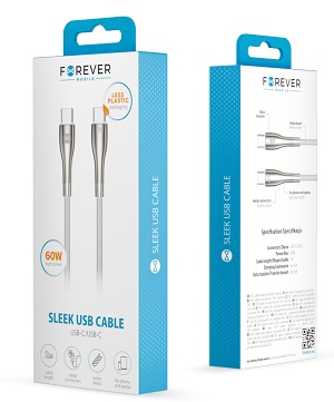 Forever Sleek cable USB-C - USB-C 2,0 m 60W white