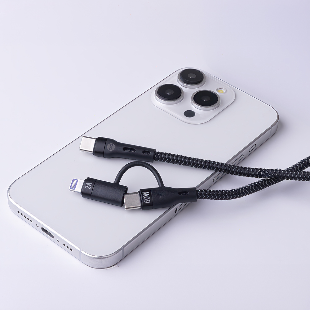 Câble 2 en 1 Forever USB-C - Lightning + USB-C 1,0 m 60 W noir