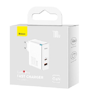 Baseus wall charger GaN5 Pro PD 100W 1x USB-C 1x USB white+ USB-C - USB-C