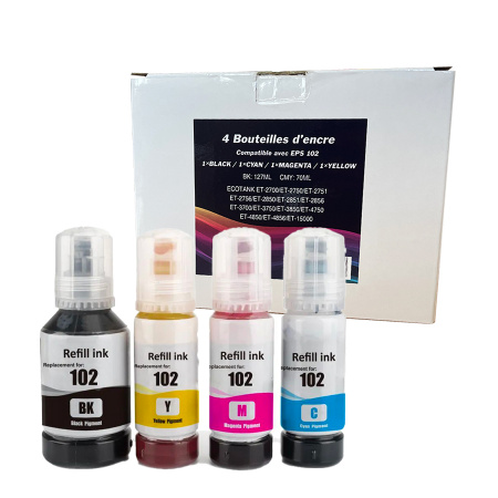 COMPATIBLES ECOTANK E-102 – Kit de 4 bouteilles BK/C/M/Y 337ml