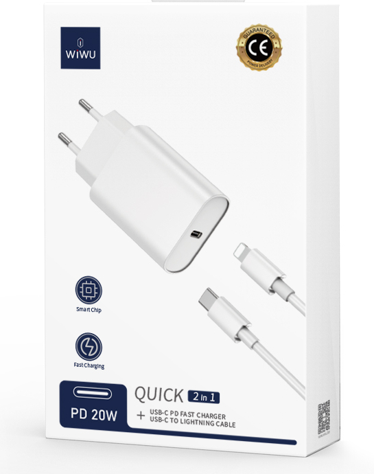 Chargeur mural WIWU Wi-U001 PD 20W 1x USB-C noir + câble USB-C - Lightning