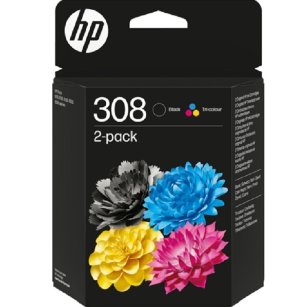 Pack de 2 cartouches d'encre d'origine HP 308 noir + couleur - 6L6S6UE