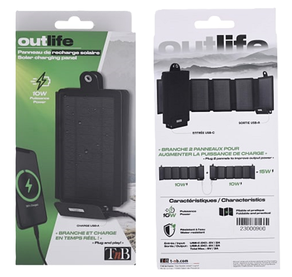TnB Panneau de recharge solaire pliable 10W OUTLIFE