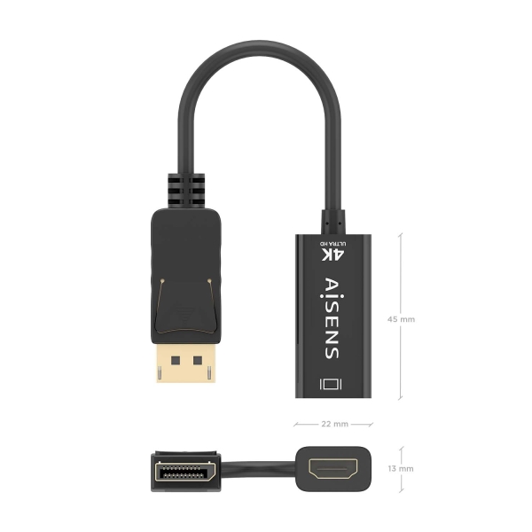 Convertisseur DisplayPort vers HDMI Aisens 4K à 60 Hz - DP/M-HDMI/F - 15 cm - No