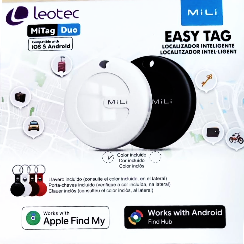 Porte-clés Leotec Easy Tag DUO noir + pte clés Marron - Compatible iOS+Android
