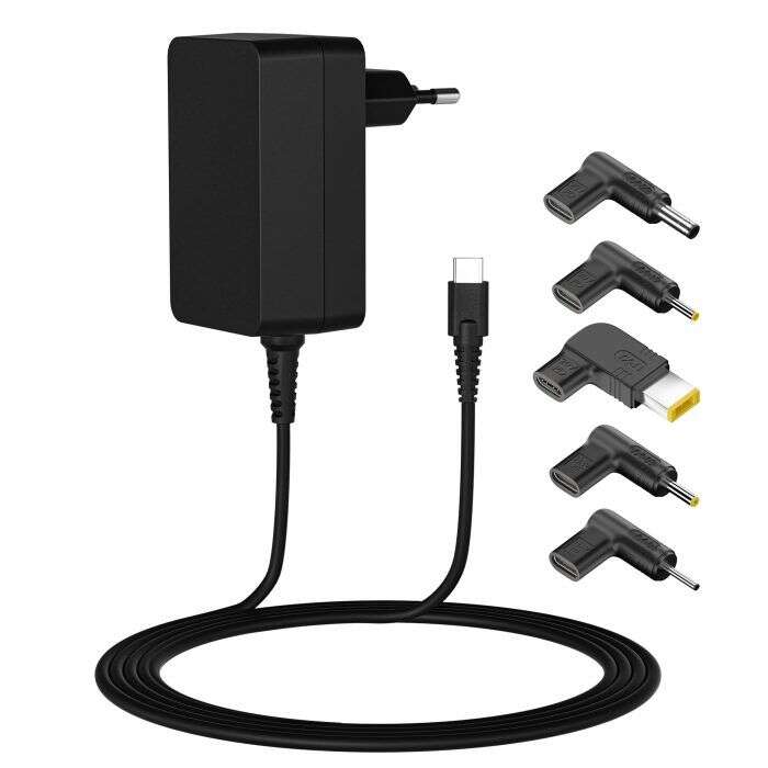 Chargeur universel pour ordinateur portable Leotec 45 W USB-C Power Delivery 3.0 - 5 connecteurs différents - Protection contre les surcharges et les courts-circuits