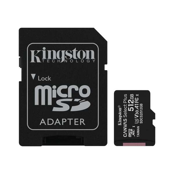 Kingston Micro SDXC 512 Go Classe 10 100 Mo / s Canvas Select Plus + Adapt