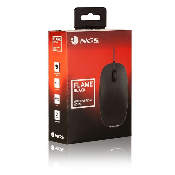 Souris USB NGS Flame 1000 dpi - 3 boutons - Ambidextre - Noir
